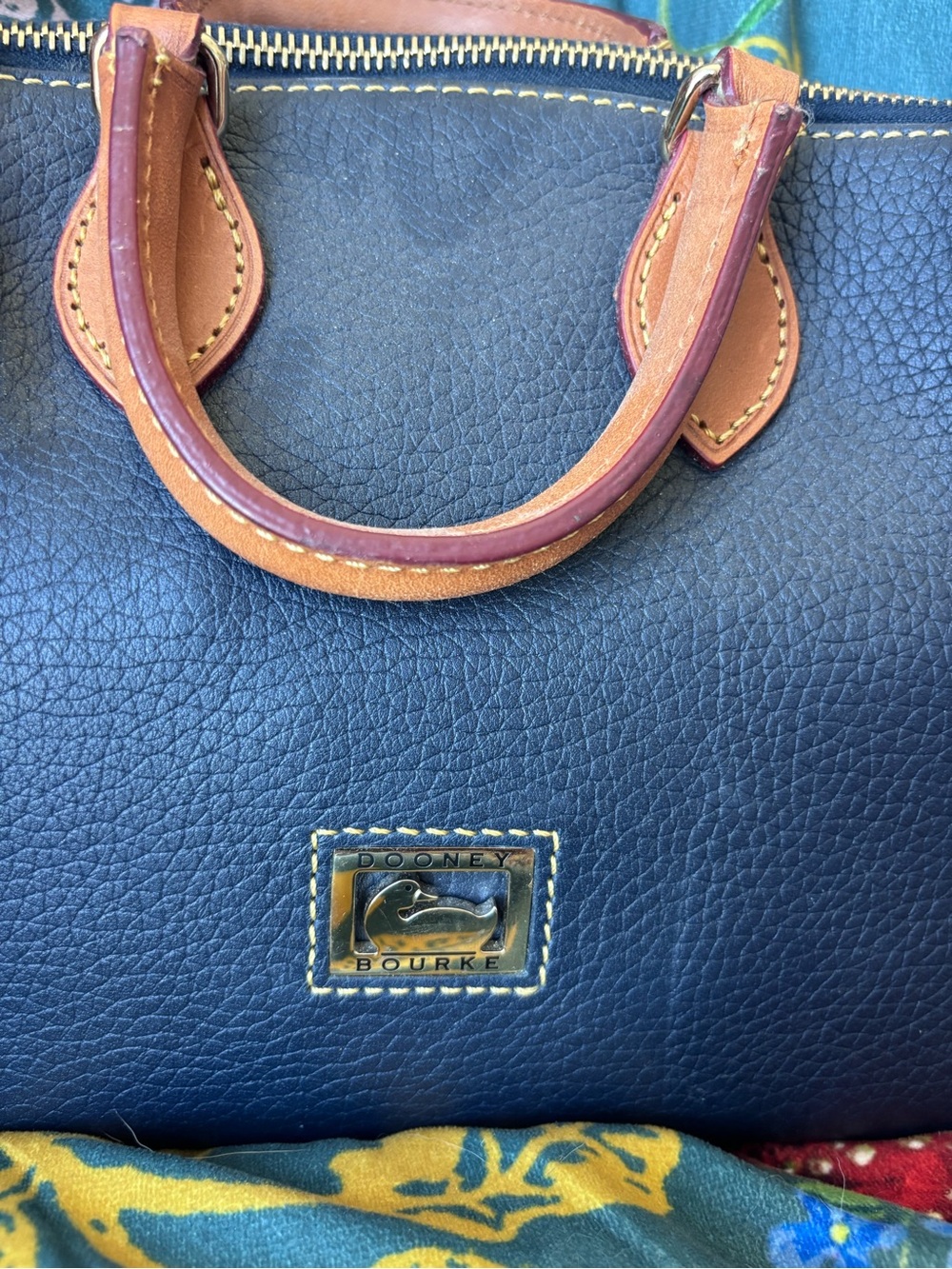 Dooney & Bourke Dillen Crossbody Satchel featuring a navy blue pebbled leather - Picture 2 of 5